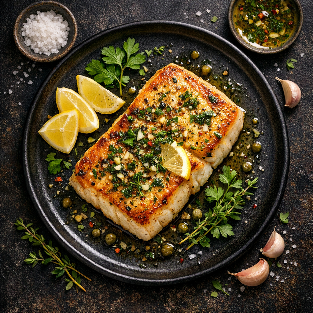 Flétan poêlé aux herbes